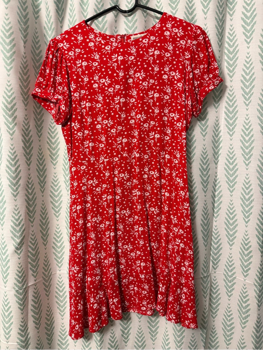Red Floral Short Sleeve Womens Dress